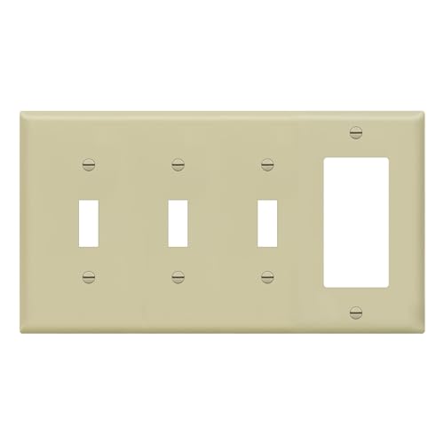 ENERLITES Combination Triple Toggle/Single Decorator Rocker Outlet Wall Plate, Standard Size 4-Gang Light Switch Cover (4.50" x 8.19"), Polycarbonate Thermoplastic, UL Listed，881331-I, Ivory