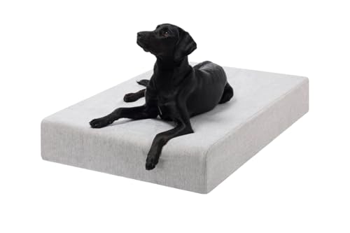 Image of Barker Beds Large Orthopedic Dog Bed - 7 inch Memory Foam Mattress - 50-70 lbs - Joint Pain & Arthritis Support - Washable Cover - 48 inchx30 inchx7 inch - Stormcloud Linen