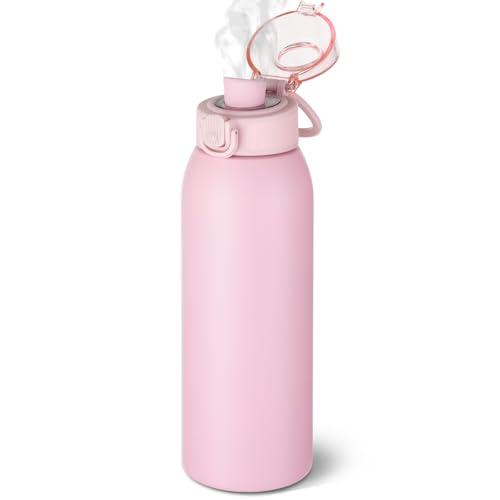 Image of Insulated Water Bottle 18 oz with Dustproof Lid, Carry Handle & Tea Infuser, BPA-Free & Leakproof, Stainless Steel Water Bottles Ideal for Fitness, Hiking, Office & Outdoor Use (Water Pink)