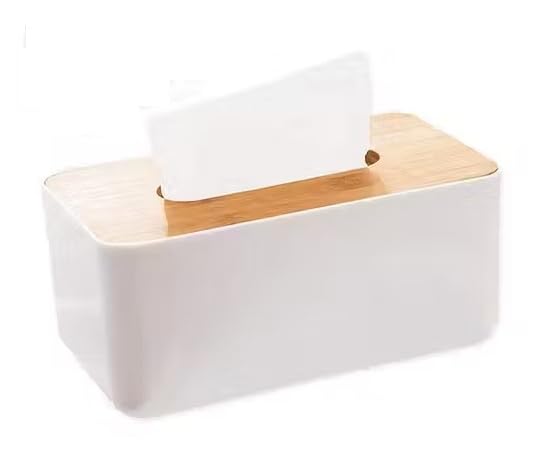 Tissue Paper Holder Box with Bamboo Lid | Multipurpose Facial Tissue Dispenser | Modern Rectangle Tissue Storage Box for Home, Office, Car & Bathroom | White_M-White Tissue 001-image-28