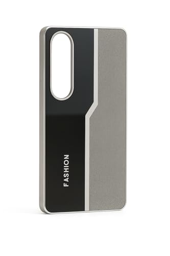 Image of Premium Back Cover Compatible with Samsung Galaxy S25 Edge | Leather Finish Shockproof Case with Metal Edge Design & Raised Camera Protection (Grey)