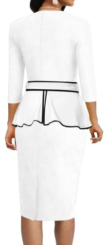 Women's Vintage Church Bodycon Pleated Crew Neck Work Midi Pencil Dress2