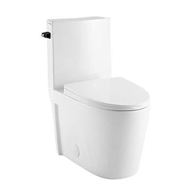 Swiss Madison St. Tropez One Piece Elongated Toilet Side Flush 1.28 gpf with Black Hardware, Glossy White