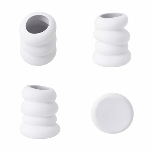 Image of Plastic Modern Textured White Decorative Vase for Flowers, Ceramic-Look Ribbed Design Table Vase for Living Room, Bedroom, Office Decor, Lightweight & Durable Flower Pot (Pebbles Tower)