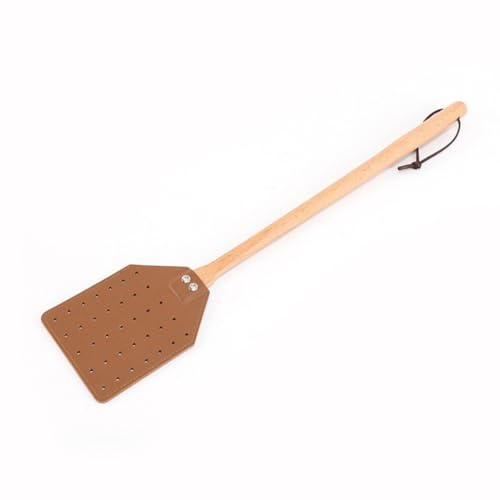 Matamoscas resistente para uso en interiores, matamoscas de alto rendimiento con mango de madera, matamoscas con cuerda colgante, combate las algas de pincel (marrón, talla única)