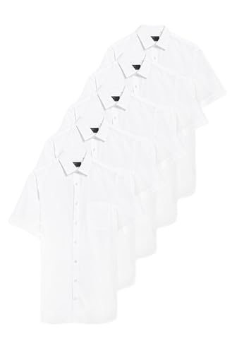 Marks & Spencer 5Er-Pack Normal Geschnittene, Bügelleichte Kurzarmhemden Herren Weiss 43 cm (Uk 17In)