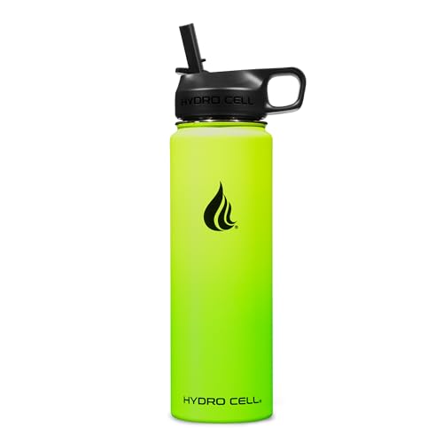 Image of HYDRO CELL Stainless Steel Insulated Water Bottle with Straw - For Cold & Hot Drinks - Metal Vacuum Flask with Screw Cap and Modern Leakproof Sport Thermos for Adults (Neon 24oz)