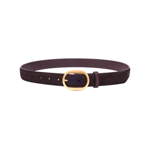 Womens Leather Suede Belt Brown Waist Belt for Casual Dress Jeans Ladies Genuine Leather Gold Buckle Belt Dark Brown 32-35 IN