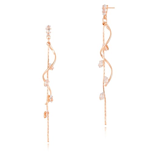 Asdecy Ohrringe Rosegold Hängend mit Cubic Zirkonia Hypoallergen Minimalistisch Ohrringe Lange Kristall Ohrhänger Schmuck Geschenke