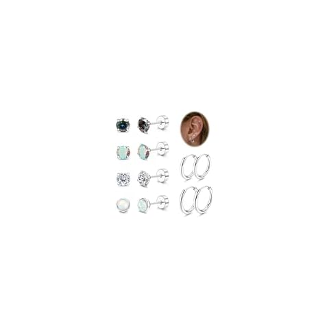 FUNRUN JEWELRY Surgical Steel Earrings for Women Men Hypoallergenic Stud and Hoop Earrings for Sensitive Ears Opal CZ Flat Back Earrings Stud 20 G Stainless Steel Cartilage Earrings Small Flatback Earrings Set Cover