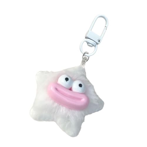 Qcbuegof Llavero de estrella mullida con diseño único de invierno para adolescentes, bolsa de felpa suave, accesorio para mejor amigo, regalo de cumpleaños, blanco, Talla única