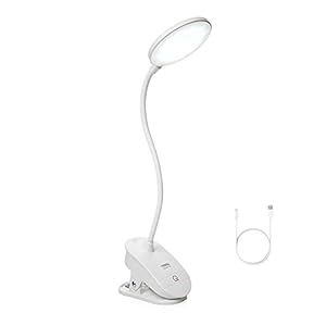 Miady Leeslamp, klemlamp, USB-oplaadbare accu, 3 helderheidsniveaus, dimbare oogbescherming, bureaulamp, touch-bediening, 360 graden flexibele zwanenhals voor bed, nachtlezen, kantoor
