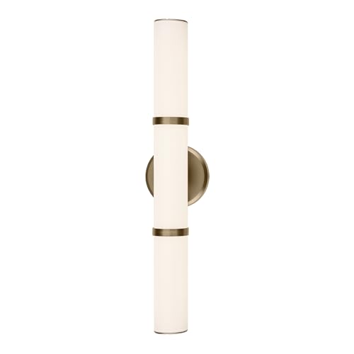 Image of Kichler Rosh 24.25 inch LED Bathroom Vanity Light Fixture with White Glass in Champagne Bronze, Modern Minimalist Bath Bar for Mirror, Dimmable (24.25 inch W x 5 inch H), 55188CPZLED