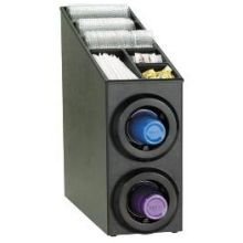 Dispense-Rite STL-SL-2BT Two Section Countertop Cup Dispensing Cabinet, Built-in Lid and Straw Condiment Organizer, 8 oz. to 44 oz. Cups and Lids, Black Polystyrene