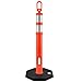 Traffic Kontrol 45” Orange Traffic Delineator Post Kit - Pack of 10 with 12 lbs Rubber Black Bases & Two Reflective Collars - for Industrial Safety, Road, Parking Lots, Driving, Construction