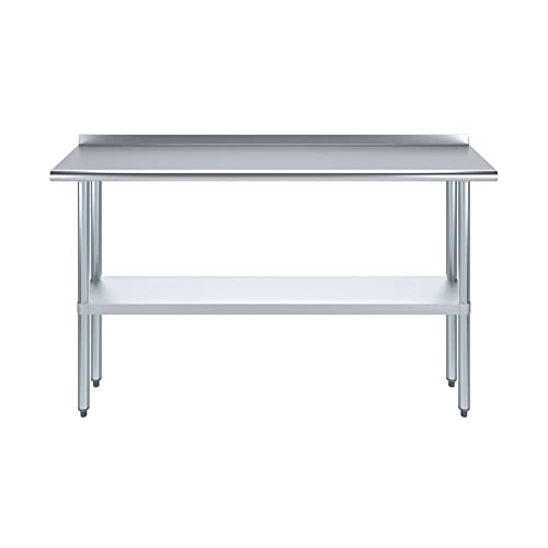 Image of AmGood Stainless Steel Work Table with 1.5 inch Backsplash | Metal Kitchen Food Prep Table | NSF (60 inch Long x 14 inch Deep)