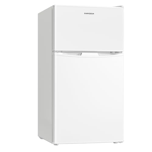 BANGSON Mini Fridge with Freezer, 2 Door Small Refrigerator with Freezer, Small Fridge for Bedroom, 3.2 CU.FT, For Home, Office, Dorm, Garage or RV, White