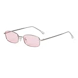 ADE WU Fashion Rectangle Sunglasses for Women Men Retro Small y2k 90s Unisex Narrow Rectangular Rose Colored Sun Glasses,Silver/Pink Tinted Lense