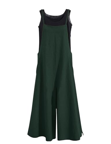 Image of YESNO Women Casual Loose Long Bib Pants Wide Leg Jumpsuits Baggy Cotton Rompers Overalls with Pockets PZZTYP2