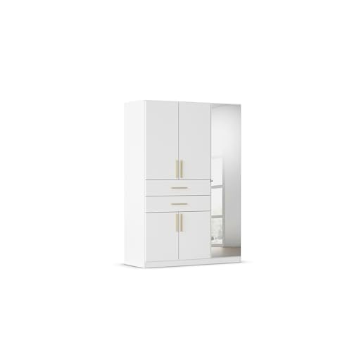 Rauch Möbel Norwich Drehtürenschrank, Kleiderschrank, Schrank, Garderobe 5-türig, 1 Spiegeltüre, 2 Schubladen, Farbe Weiß, Griffprofil Eiche Massiv, 136x197x54cm Rauch Möbel Norwich Drehtürenschrank, Kleiderschrank, Schrank, Garderobe 5-türig, 1 Spiegeltüre, 2 Schubladen, Farbe Weiß, Griffprofil Eiche Massiv, 136x197x54cm