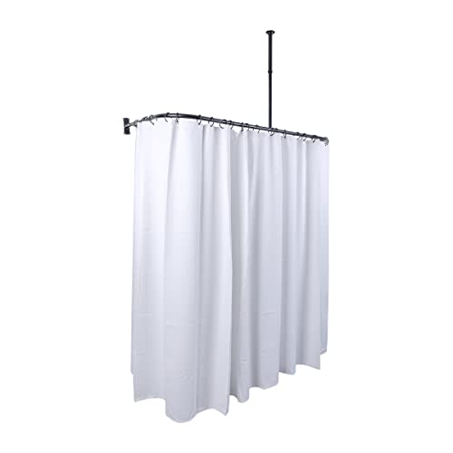 Utopia Alley Rustproof Aluminum D-Shape Shower Curtain Rods With Ceiling Support For Freestanding Tubs, 60 Inch Large Size By 25 Inch, With White Shower Curtain 180X70 Inch (Black) #TOP3