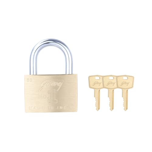 Godrej No.1 60mm Padlock for Home Door with 3 Keys, Solid Brass Finish Hardened Shackle Lock for Main Door (Gold, Pack of 1)