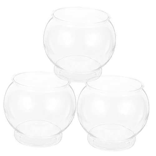 FONDOTIN 3PCS Plastic Fish Tank Globe Desktop Round Aquarium Shatterproof Small Fish Bowl Unbreakable Office Desk Tank Multi-purpose Vase for Flowers Candy Holder L