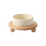 Havniva Ceramic Elevated Cat Food and Water Bowl, Kitty Bowl, Raised Cat Dish, Pet Feeder (5.1 in,1 x Beige + Stand)