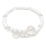 PVEEN Handmade White Beaded Stretch Bracelet with Frosted & Crystal Glass
