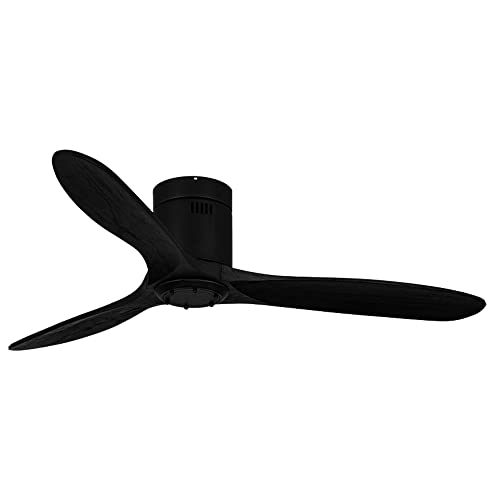 Neatfi Nordic Simple 52" Flush Mount Ceiling Fan With 3 Solid Wood Blades, 6-Speed Remote, Quiet Dc Motor (Black) #TOP5