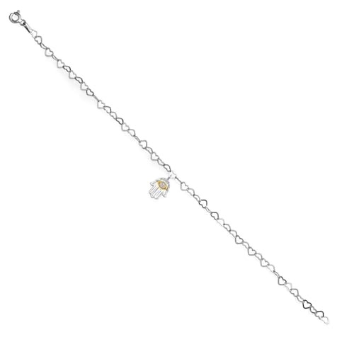 Gem Stone King Made In Italy 925 Silver and 10K Yellow Gold Heart Chain Bracelet For Women with Fortune Charms Set with Lab Grown Diamond and Moissanite | 7.5 Inches2