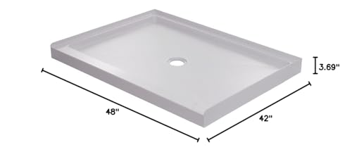 Miseno MNOSB4842 48\" x 42\" Rectangular Shower Base with Single Threshold and Center Drain - White - Thumbnail 2
