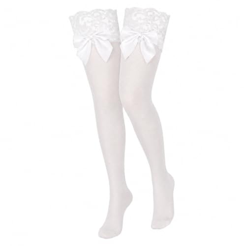 Image of Pink Thigh High Stockings with Satin Bow Pink Over Knee High Socks with Bow for Women Halloween Cosplay Costumes
