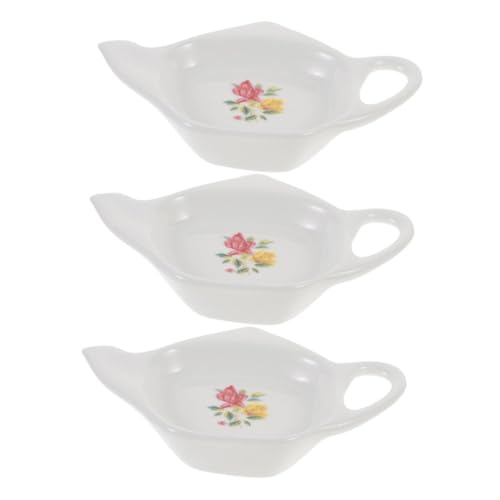 PRETYZOOM 3Pcs Ceramic Tea Bag Dish Holders Practical Coaster for Tea Bags Seasoning Dishes and Sauces Elegant Ceramic Spice Dish for Desserts and Afternoon Tea