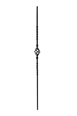 T04 - Iron Balusters - Single Basket - Hollow - 44 in X 1/2 in Square - Box of 10 (Satin Black)