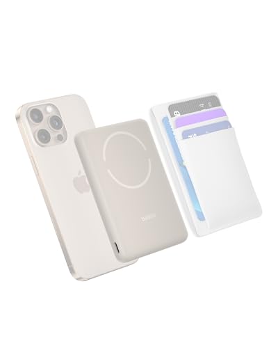 Belkin BoostCharge Power Bank Magnetico 5000mAh, Qi2 7.5W Caricatore Portatile Sottile con Anello Magnetico e Porta USB-C, Cavo USB-C Incluso, Power Bank per iPhone, Galaxy, Pixel, iPad e altro, Beige