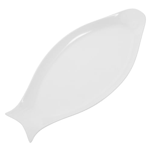 HEMOTON Oval Ceramic Fish Plate 15.75 Inch Steamed Fish Serving Dish for Kitchen and Dining Household Oval Platter for Appetizers Snacks and Seafood Presentation