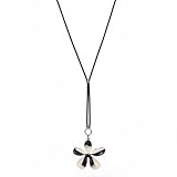 FERALIAH.- Colgante largo, ajustable transformable- Flor grande en seda satinada y plata 925.- Ideal para Regalo - Collar Flor Grande (Plateado) dia de la madre