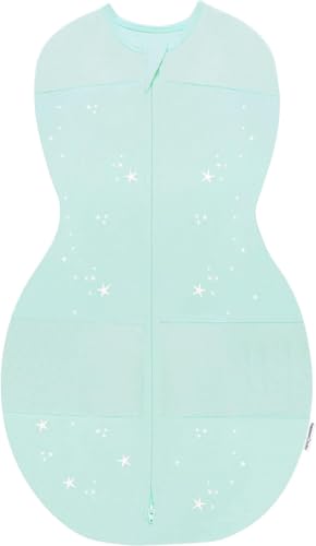 happiest baby Sleepea Pucksack 5-Sekunden-Wickeltuch, 100% Bio-Baumwolle, von Ärzten entworfen fördert gesunde Hüftentwicklung (Sterne Türkis, XL)