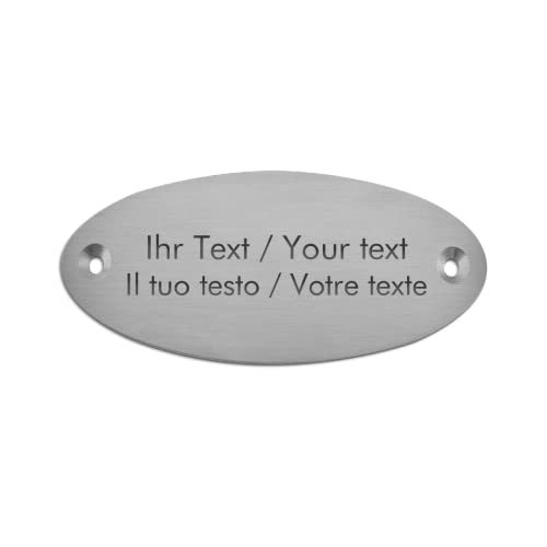 Targa campanello con incisione personalizzata – 115 x 45 mm, ovale – targhetta in acciaio inox spazzolato