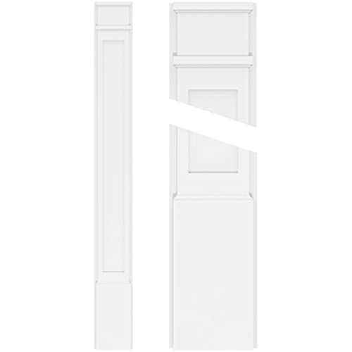 TruCraft Flat Panel Pilaster w/Decorative Capital & Base, 4"W x 90"H x 2"P Base Can Be Trimmed Up to 6 5/8", Architectural Grade PVC, Sold As Pair