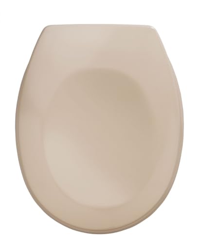 WENKO Abattant WC Bergamo Beige antibactérien, Fixation réglable en Acier INOX Beige