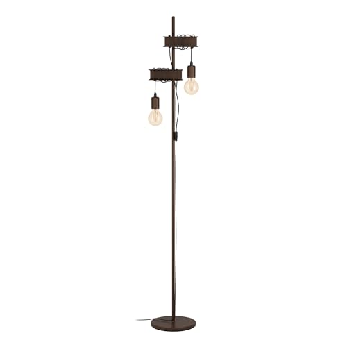 EGLO Stehlampe Townshend 4, 2 flammige Stehleuchte vintage, industrial, Standleuchte aus Metall, Wohnzimmerlampe in Rostoptik, Lampe mit Schalter, E27 Fassung