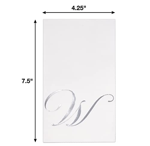 100 Silver Monogram on White Guest Napkins Letter W Disposable Paper Pack Elegant Metallic Silver Foil Dinner Hand Napkin for Bathroom Powder Room Wedding Holiday Birthday Party Decorative Towels 100 Silver Monogram on White Guest Napkins Letter W Disposable Paper Pack Elegant Metallic Silver Foil Dinner Hand Napkin for Bathroom Powder Room Wedding Holiday Birthday Party Decorative Towels