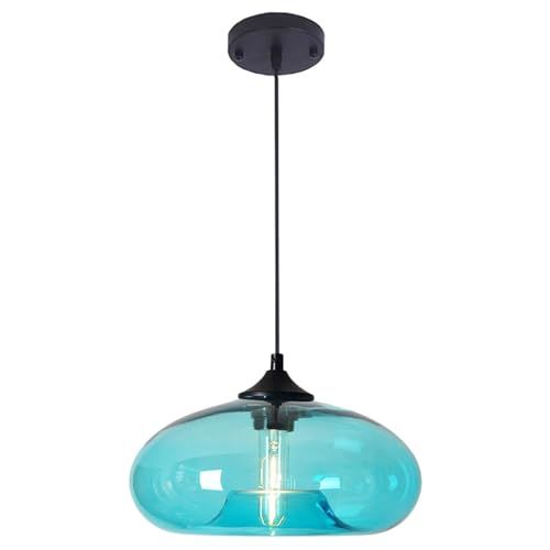 S-Cevada Lampadario a Sospensione in Vetro Colorato Vintage Industriale da 28 cm, Lampada da Soffitto Retrò Loft Bar E27, Luci da cucina sala da pranzo camera da letto (Turchese)