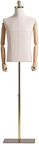 Maniquí de exhibición de Ropa Femenina, Torso de maniquí Masculino, Torso Ajustable, maniquí de Sastre de plástico Color Crema, maniquí de Costura con Brazo de Madera y Soporte de