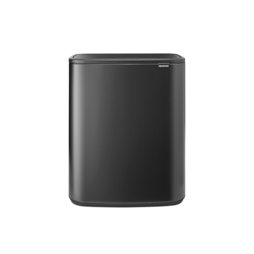 Brabantia Bo Touch Kitchen Bin 60L | XXL Soft-Touch Rubbish Bin with Inner Bucket | Space-Saving Flat Back Bin for Kitchen | Stylish Waste Solution | Confident Grey