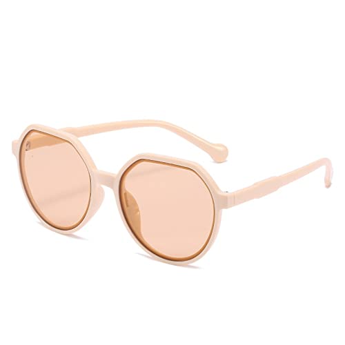 Lunettes de soleil rondes femmes et hommes en blanc crémeux et thé