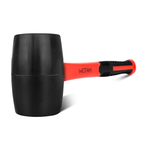 WOTAHI 16 oz Rubber Mallet Hammer, Solid Head, Soft Grip Fiberglass Handle
