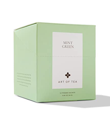 Art of Tea Mint Green Tea Bags 12 Count, Organic Peppermint &amp; Spearmint Green Tea Sachets, Premium Pyramid Tea Bags for Hot or Iced Tea, Smooth Refreshing Green Tea with Moderate Caffeine
